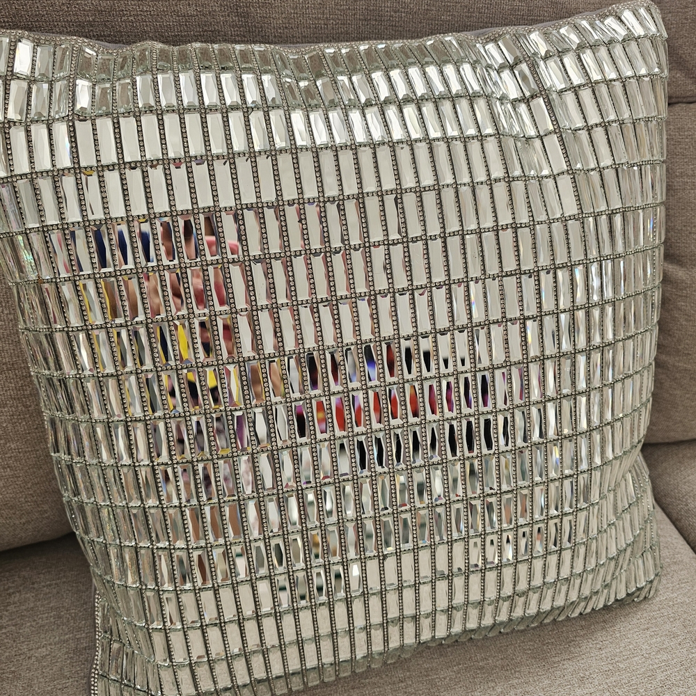 Silver Beaded Decorative Pillow
